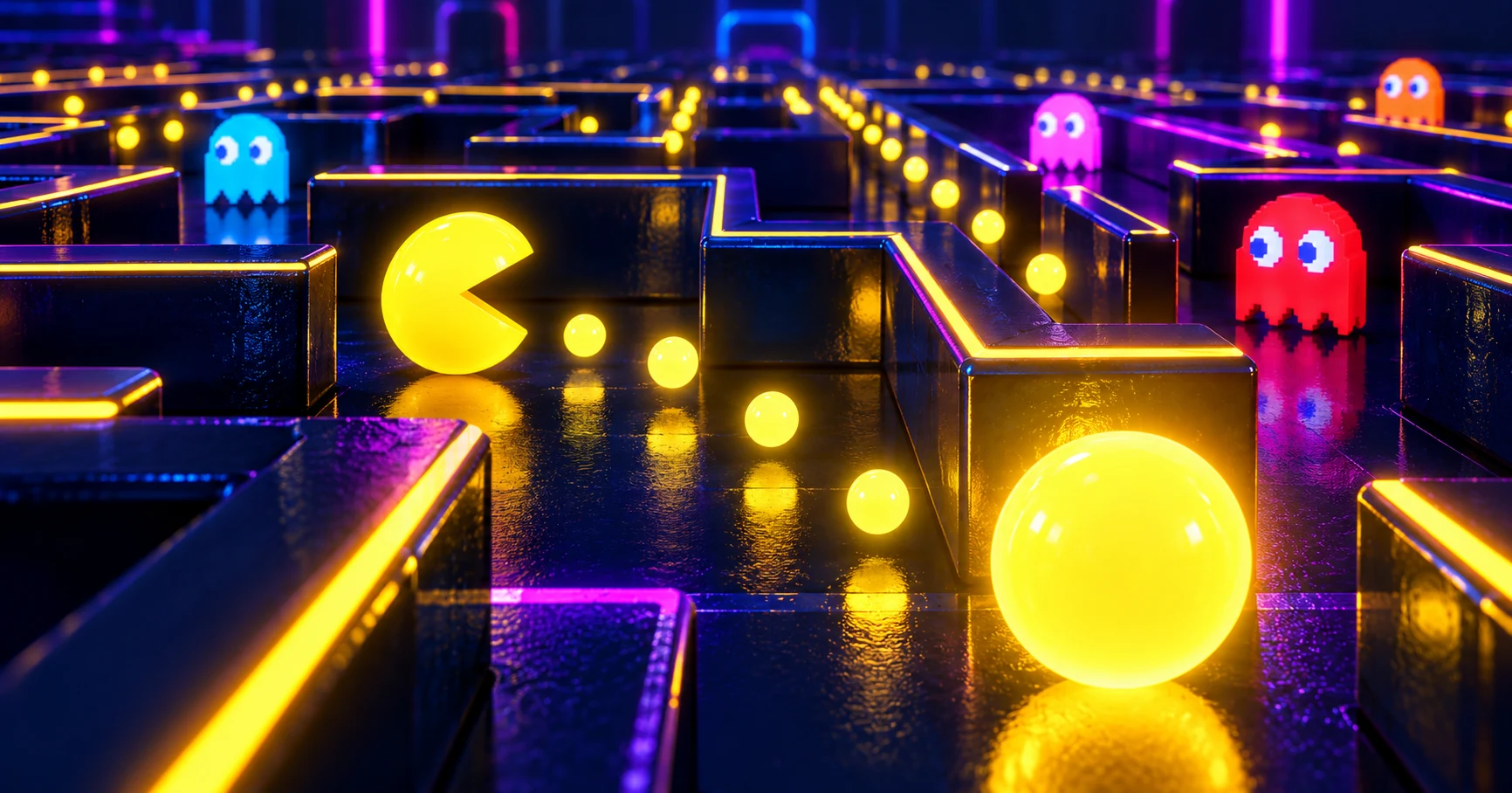 Pacman 3D RTX gameplay with RTX-styled lighting effects visible