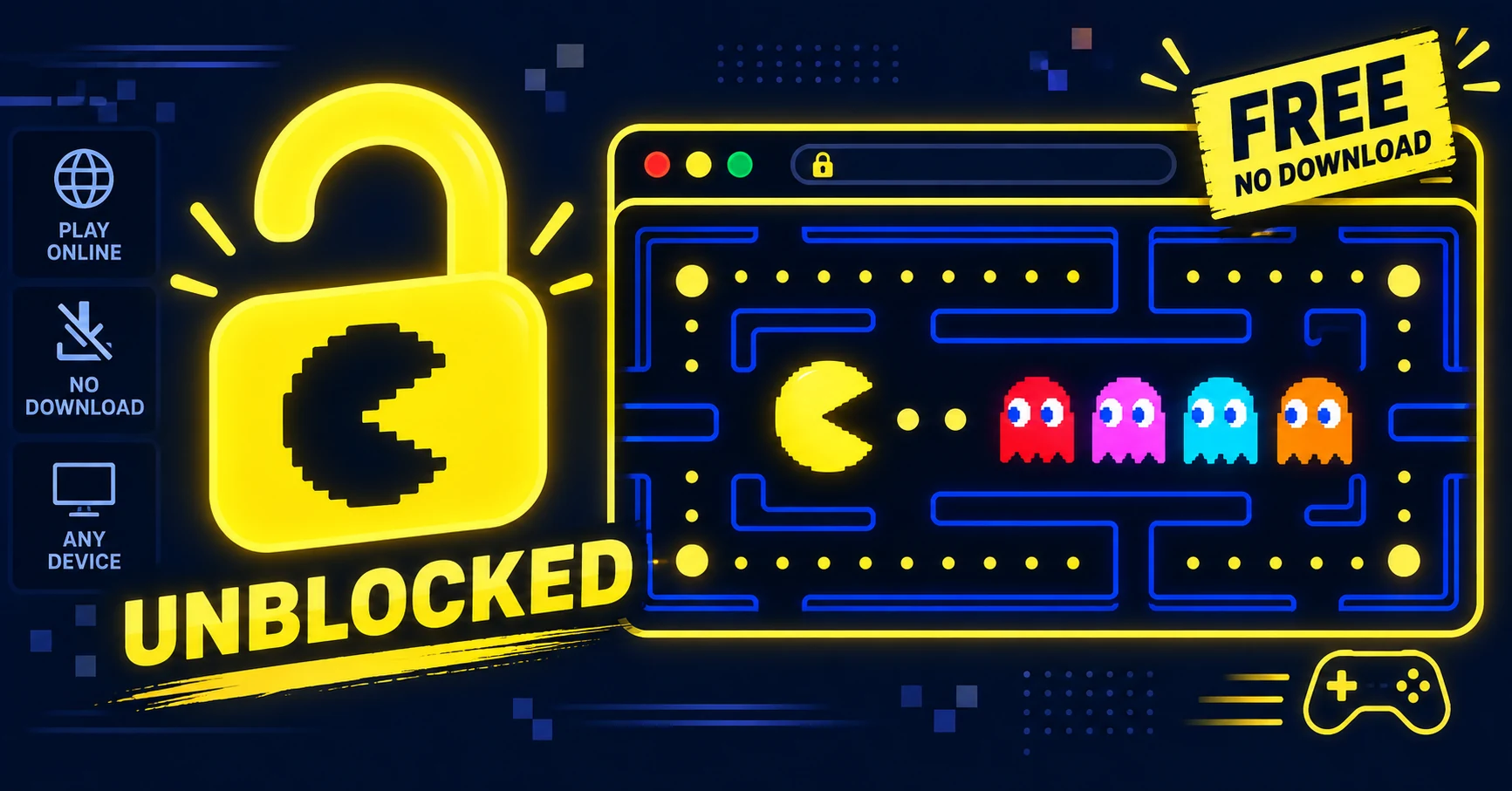 Pac-Man game loading in browser without restrictions with unblocked label